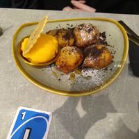 Signature dish - deep fried Oreos and mango sorbet at Desserts Divine in North London