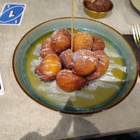 Signature dish - beignets with vegan choc ice cream at Desserts Divine in North London