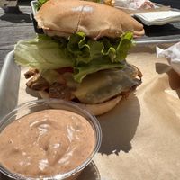 American chzburger and (I think) the house made social sauce   at Next Level Veggie Grill – Ballard in Seattle