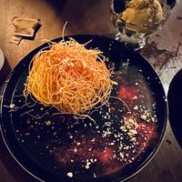 Kataifi noodle shavings and pistachio ice cream. at Anixi in New York City