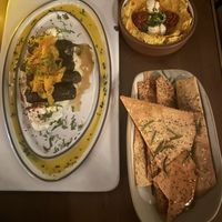  Kabocha Squash Hummus, “Beef” Dolmas, Rosemary Crisps at Anixi in New York City