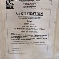 Anixi Kosher Certification at Anixi in New York City