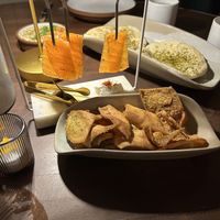 Hummus, pita chips and fake salmonn  at Anixi in New York City