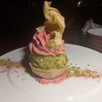 Raspberry and Pistachio Baklava Cheesecake $17
Raspberry mousse, cardamom simple syrup, dehydrated raspberries at Anixi in New York City