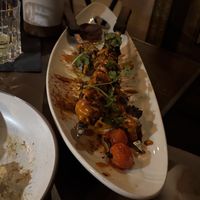 My mushroom and tofu kabobs! Huge and fab   at Anixi in New York City