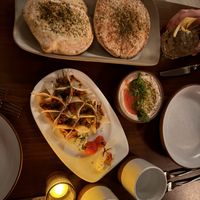 Olive tahini dip, z’atar pita, lamb pockets   at Anixi in New York City