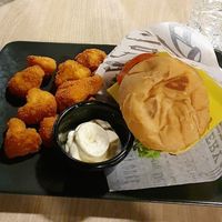 Very good vegan burger with an awesome cauliflower side (could do without the paper wrapping, though) at Katu in Joensuu