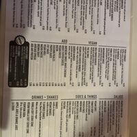 Menu with vegan burger section and other options under sides/drinks  at Proper Brewing & Burger Co in Moab
