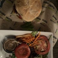 De Vinci burger with side saladd  at Proper Brewing & Burger Co in Moab