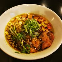 Shoyu ramen at Vegan Ramen めぐり in Asahikawa