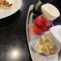 Assorted sauces  at Vegan Ramen めぐり in Asahikawa