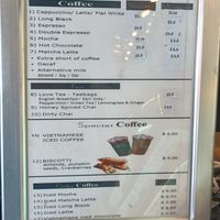 Coffee menu at Rossie Banhmi in Hawthorn