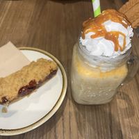 Seasonal frappe and raspberry crumble jack  at The Oaty Goat in Southampton