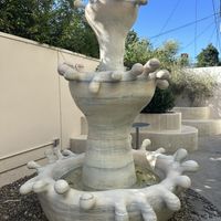 Outdoor patio sculpture  at Alfred Coffee in West Hollywood