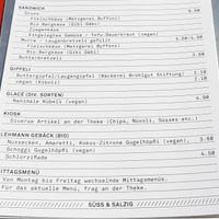 Menu at Portier in Winterthur