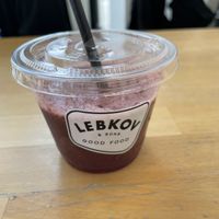 Forest Fruit Juice
Homemade organic apple juice blended with frozen blueberries, raspberries and strawberries.  at LEBKOV & Sons in Rotterdam