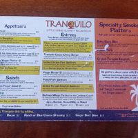 Menu at Tranquilo Cafe in Corn Islands