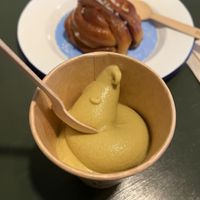 Pistachio kids cup and cinnamon bun   at British Patagonia in North London