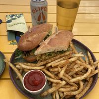 Curry “chicken” sandwich with shawarma fries. A combination to die for!  at Plantasia Eatery in Flagstaff