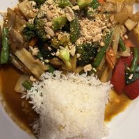 Thai red curry and basil stir fry  at Sabai Sabai in Middlebury