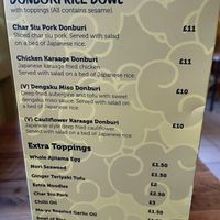 Menu rice  at Tokoton Ramen in South East London