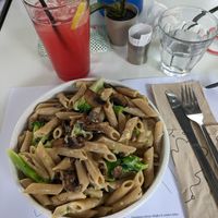 Wonderful warm broccoli and muschroom pasta! at Spoon Thessaloniki  in Thessaloniki