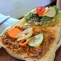 Best baguette I have ever had! Sooo tasty! The bread was awesome, and the "meat" was made of plantains cover. It was very special. I had to order 2 of them even though I was alread at Cafe-Bazar OM - temporarily closed in Monteverde