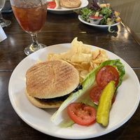 Mushroom portobello burger no cheese no aioli $8.95 💯 was worth the stop. Nice vibe, great service. Staff was very helpful.  at Rails a Cafe at the Depot in Kerrville