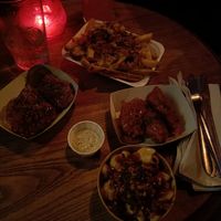 Wingz, dirty mini mac and gravy train fries. Grainy picture due to poor lighting 😅 at LD's Kitchen - The Black Heart in North West London