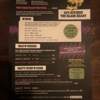 The menu  at LD's Kitchen - The Black Heart in North West London