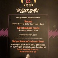 The menu front  at LD's Kitchen - The Black Heart in North West London