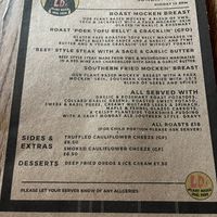 Sunday roast menu  at LD's Kitchen - The Black Heart in North West London