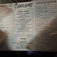 Drink menu   at LD's Kitchen - The Black Heart in North West London