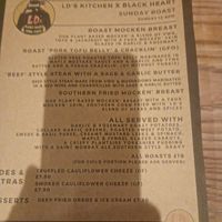 Sunday menu, rest of week is different. at LD's Kitchen - The Black Heart in North West London