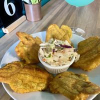 Fried plantains with spicy coleslaw   at Chez Olga in Grand Rapids