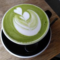 Matcha latte with pea milk at Na Bank Speciality Coffee in Warsaw
