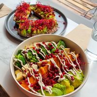 Protein Bowl & Avocado Toast at Café Brühbar  in Baden