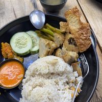 Vegan Chicken and Rice and broth  at Seva Cafe in Central Singapore
