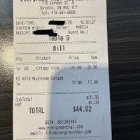 Receipt   at VegeDelight 波羅蜜養生素食 in Toronto