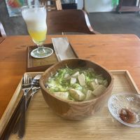 Vegan and gluten free ramen, made fresh in five minutes - simple but amazing!! Sided with a fresh pineapple juice that is refreshing and delicious.   at Verde Cafe in Seminyak