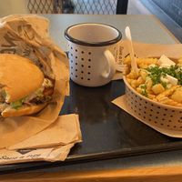 Vienna Burger and Greek-style fries  at Swing Kitchen in Munich