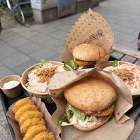 Burger, coleslaw, nuggets  at Swing Kitchen in Munich