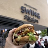 Pink burger  at Swing Kitchen in Munich