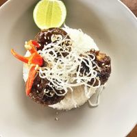 Teriyaki meatballs with fried rice at Beach Walk Koh Rong in Koh Rong