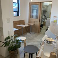 Small seating area  at Cafe Stand Blossom in Kamakura
