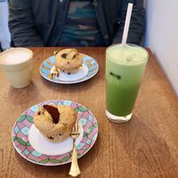Matcha amazake latte & sweet potato muffin   at Cafe Stand Blossom in Kamakura