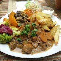 Seitan stew and chunky fries and stuff at Avalon in Ghent