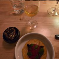 Apple cake with pistachio ice cream! at Astera in Portland