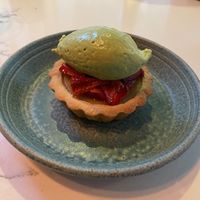 Sour Yogurt Tart, Strawberry, Lemon Balm ice creamm  at Astera in Portland