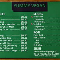 Separate Vegan Menu at Chan's Eatery in Wellington